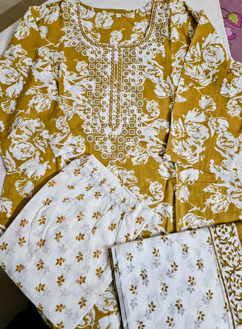 Embroidered Floral Print Kurta Set with Pants & Dupatta