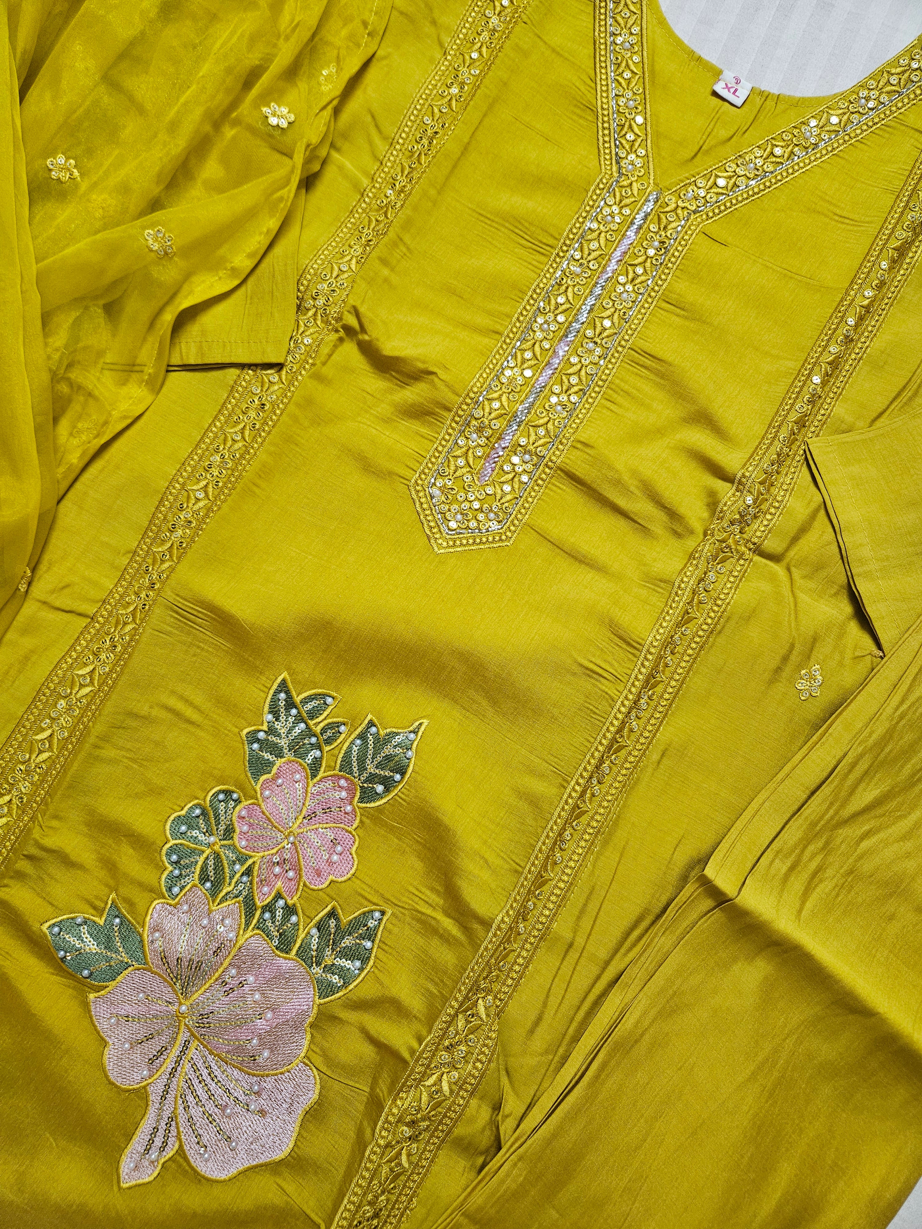 Haldi yellow with intricate embroidery silk suit set