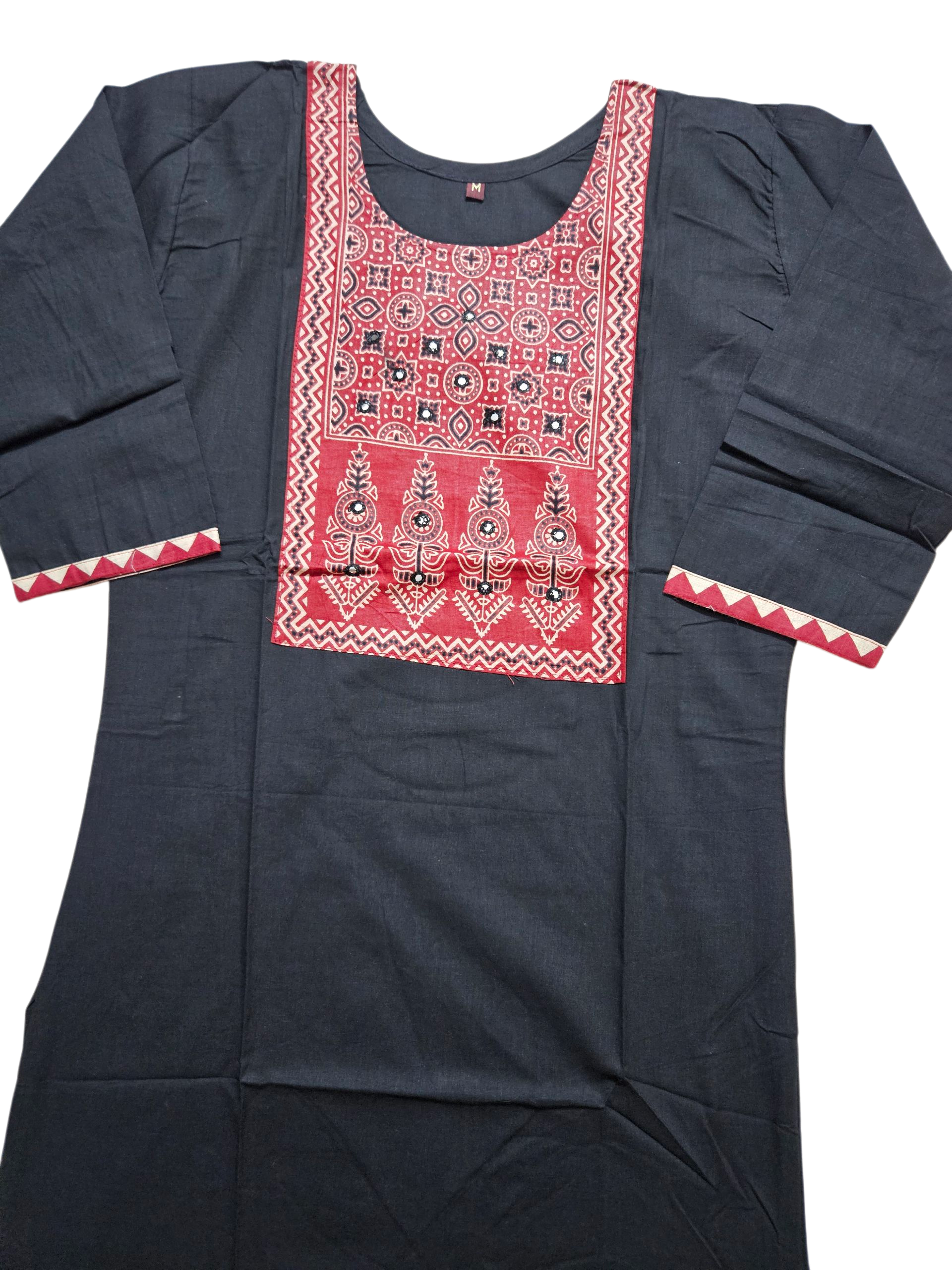 Black Hand-Embroidered Ajrakh-Style Cotton Kurta