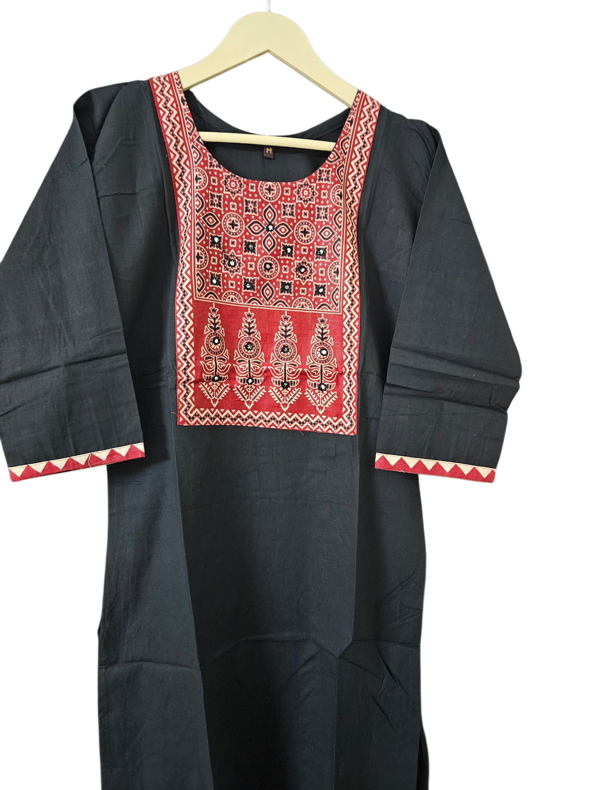 Black Hand-Embroidered Ajrakh-Style Cotton Kurta