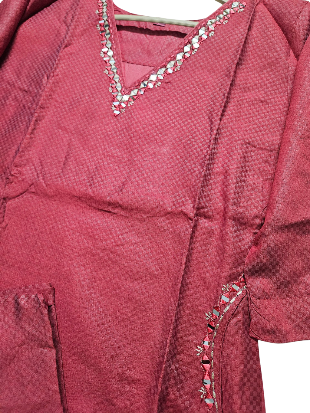 Maroon Jacquard Kurta Set