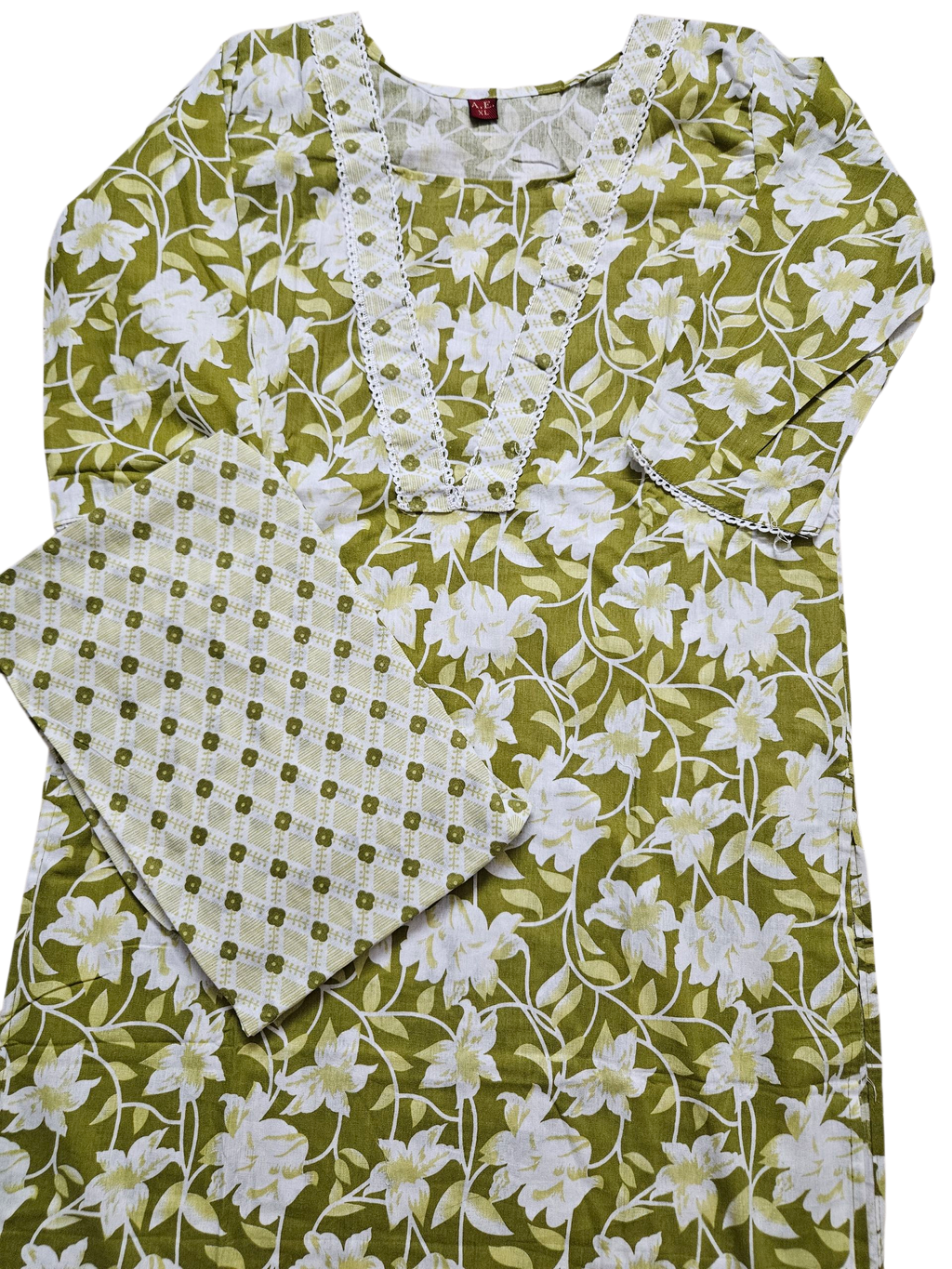 Olive Green Floral Kurta Set with pants