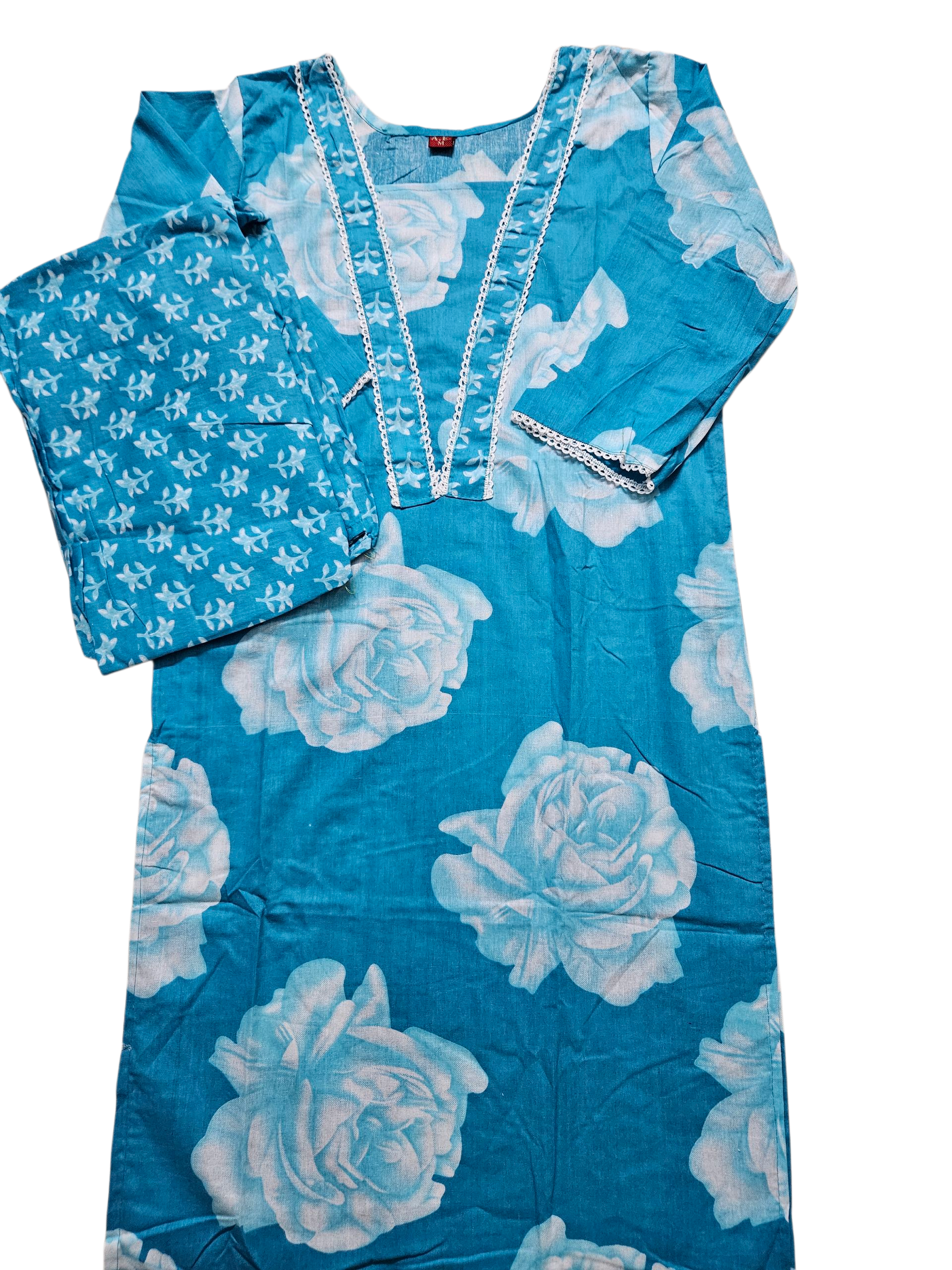 Blue Floral Kurta Set with pants