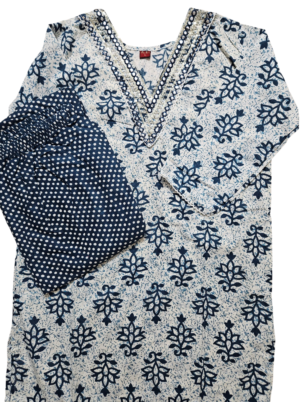 Navy Blue & White Kurta Set