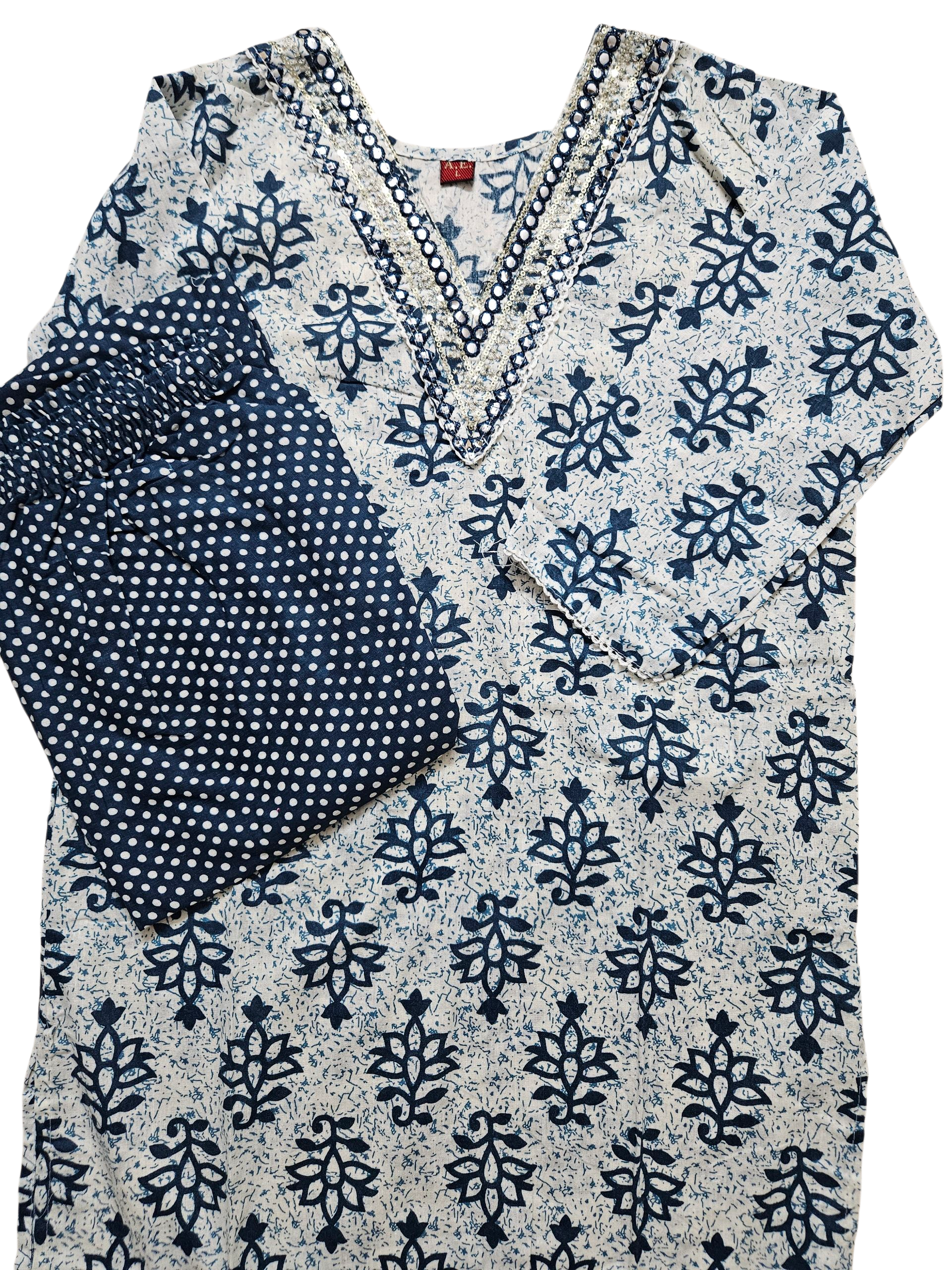 Navy Blue & White Kurta Set