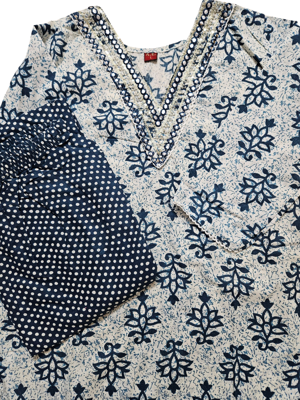 Navy Blue & White Kurta Set