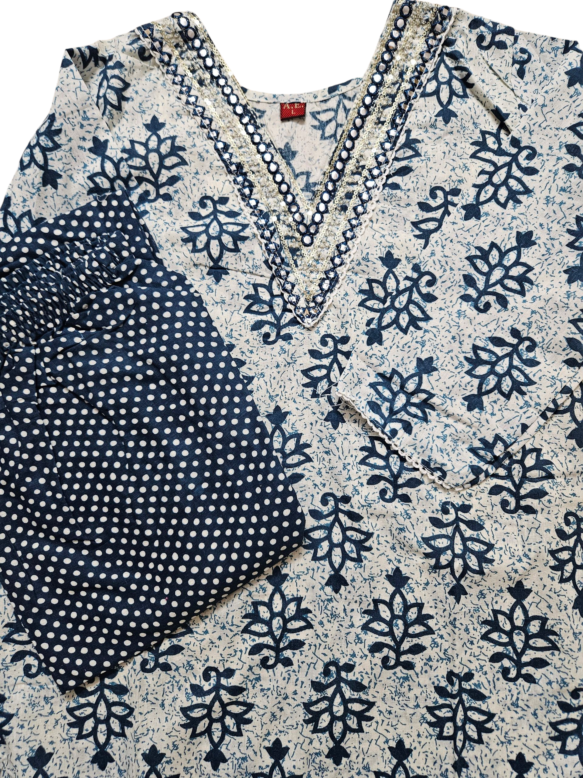 Navy Blue & White Kurta Set