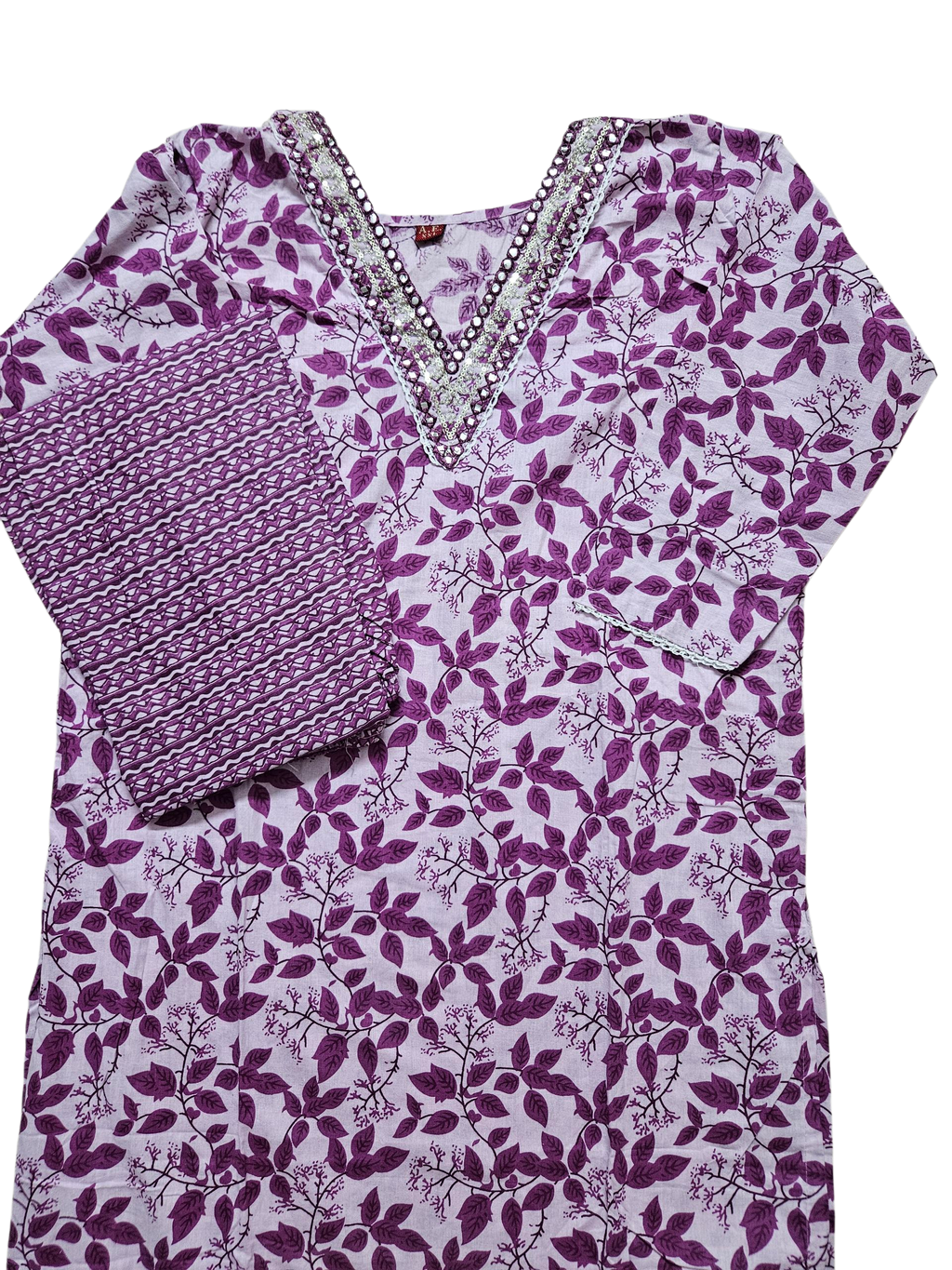 Purple & White Floral Kurta Set