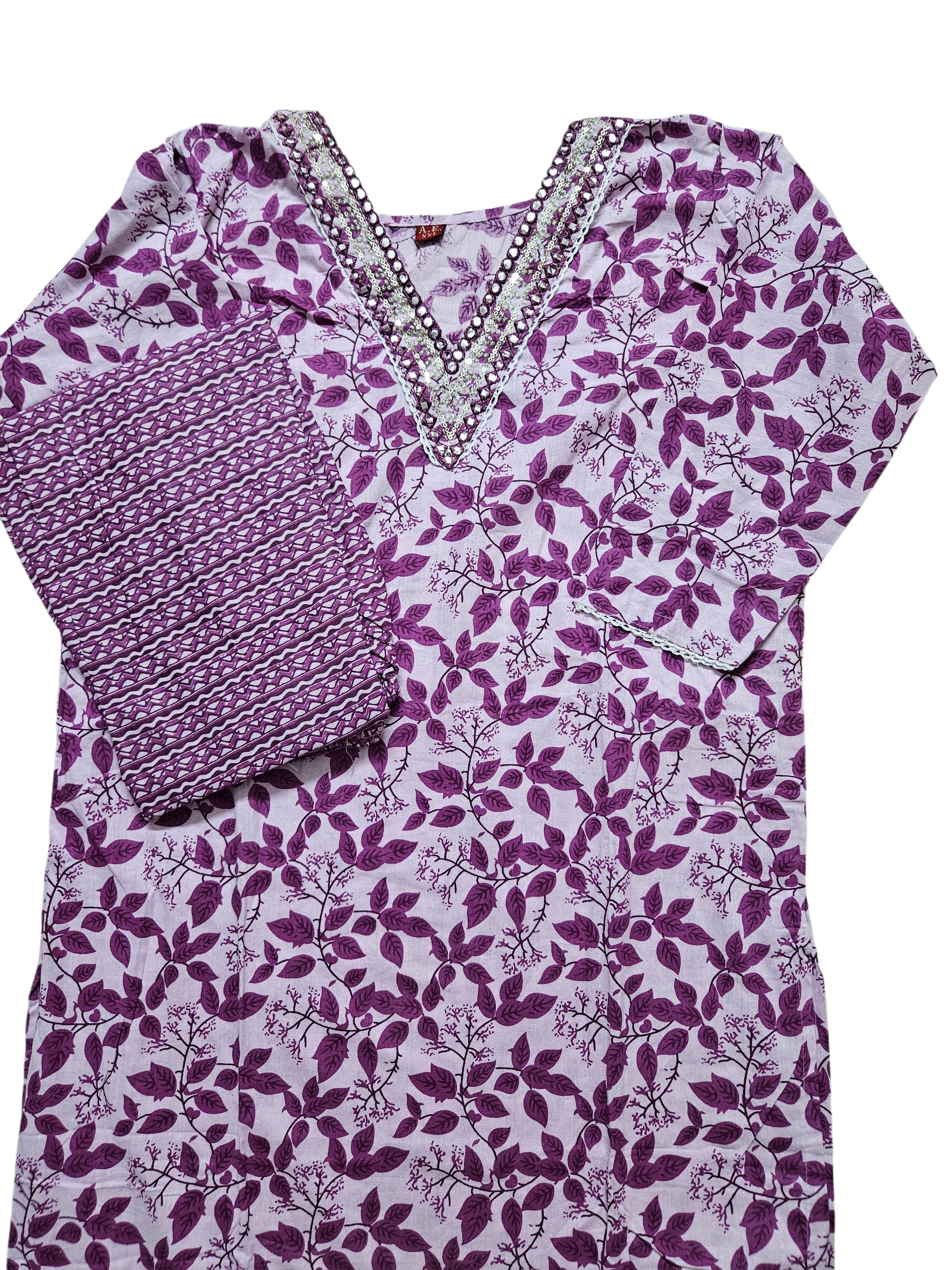 Purple & White Floral Kurta Set