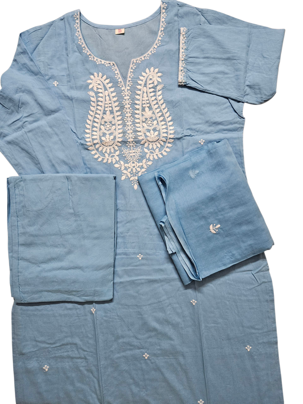 Sky Blue Embroidered kurta pant dupatta suit set