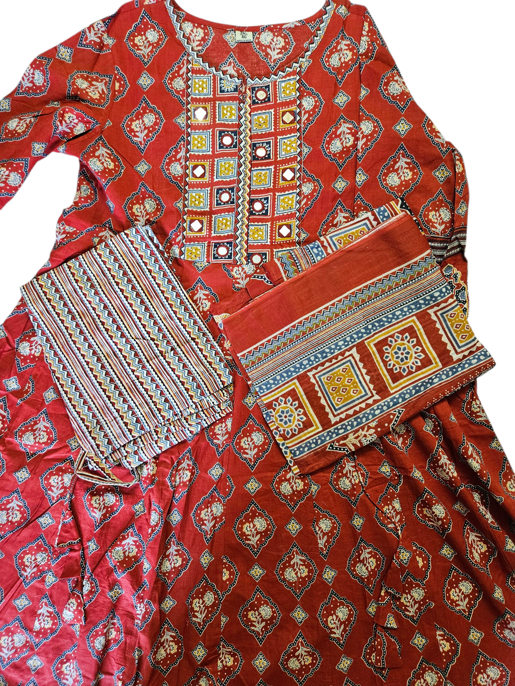 Red & Blue Bandhani frock Set