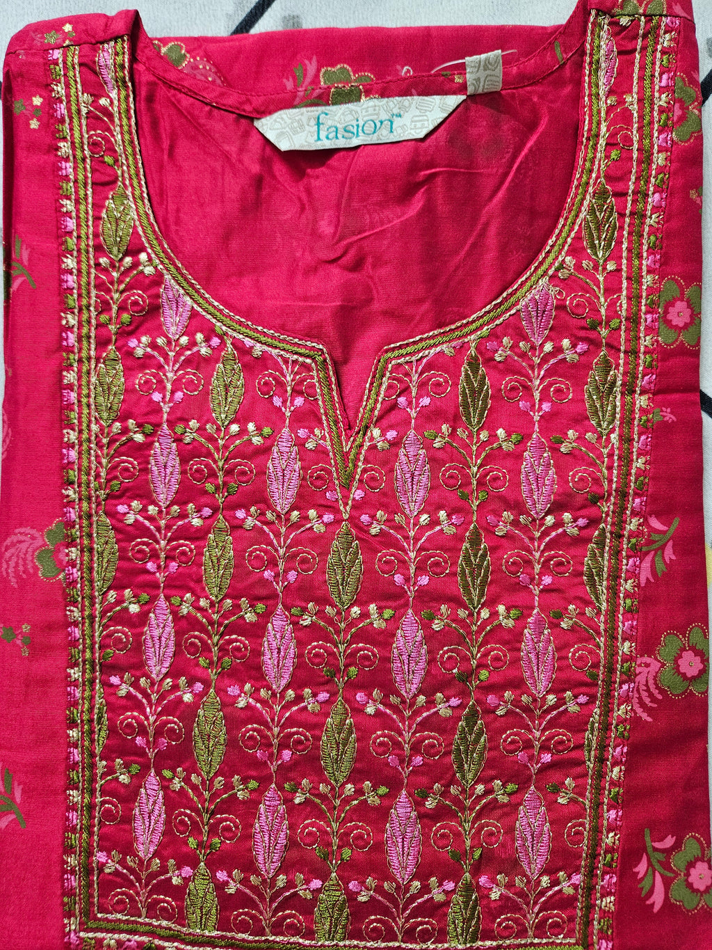 Stylish Red-pink Printed embroidered Kurti for Women