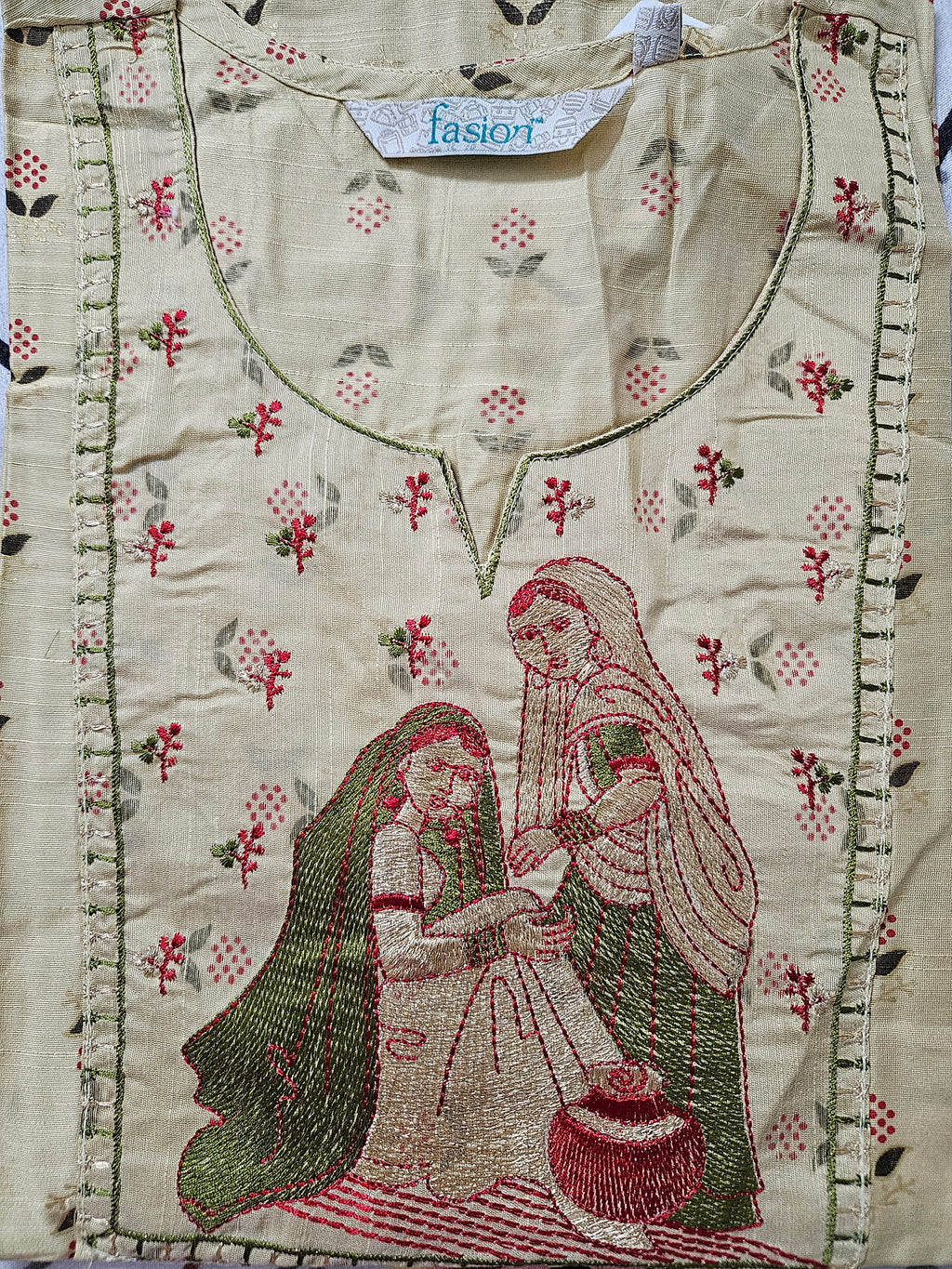 Handcrafted Beige Cotton Kurti with Traditional Embroidery