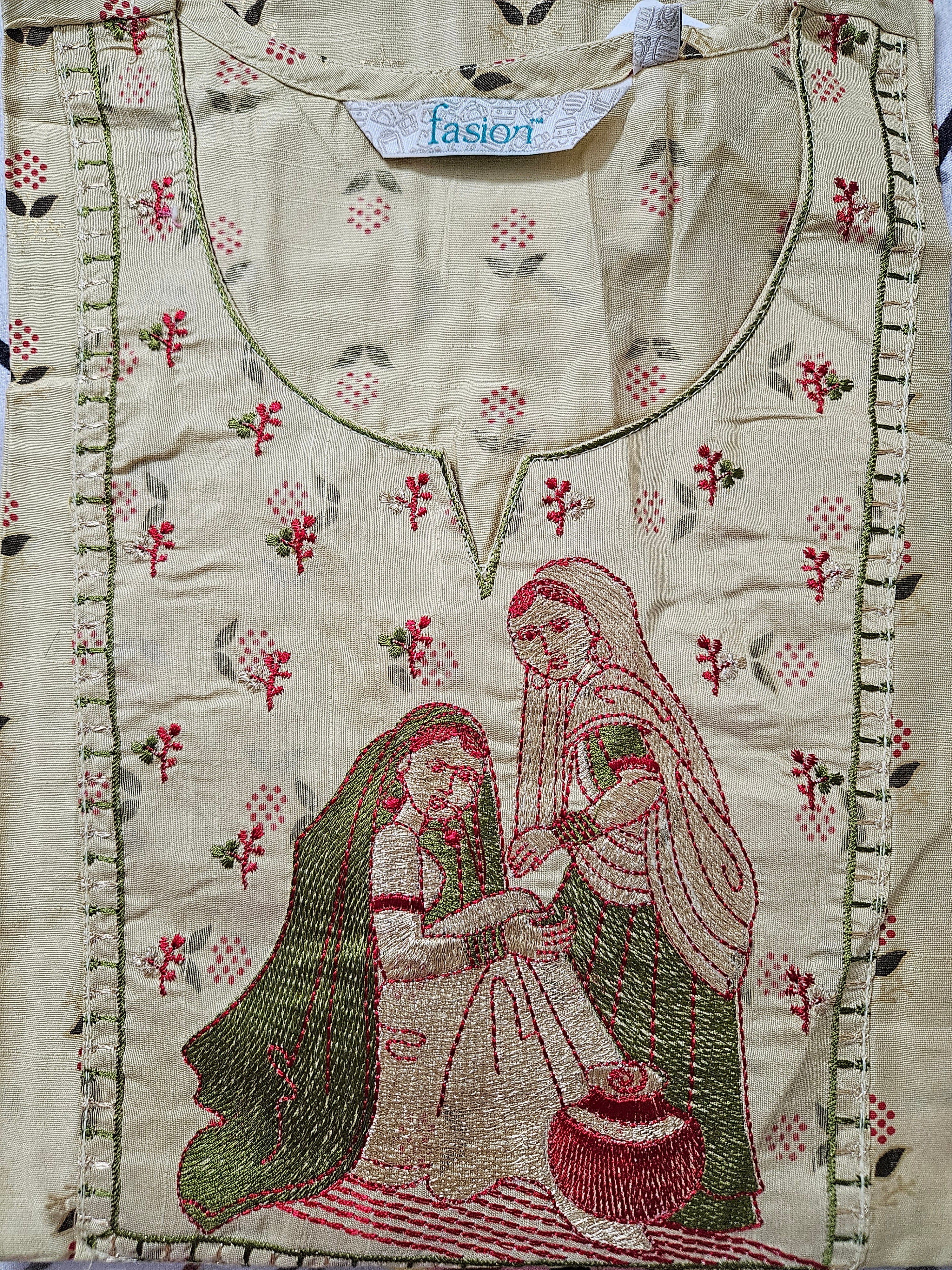 Handcrafted Beige Cotton Kurti with Traditional Embroidery