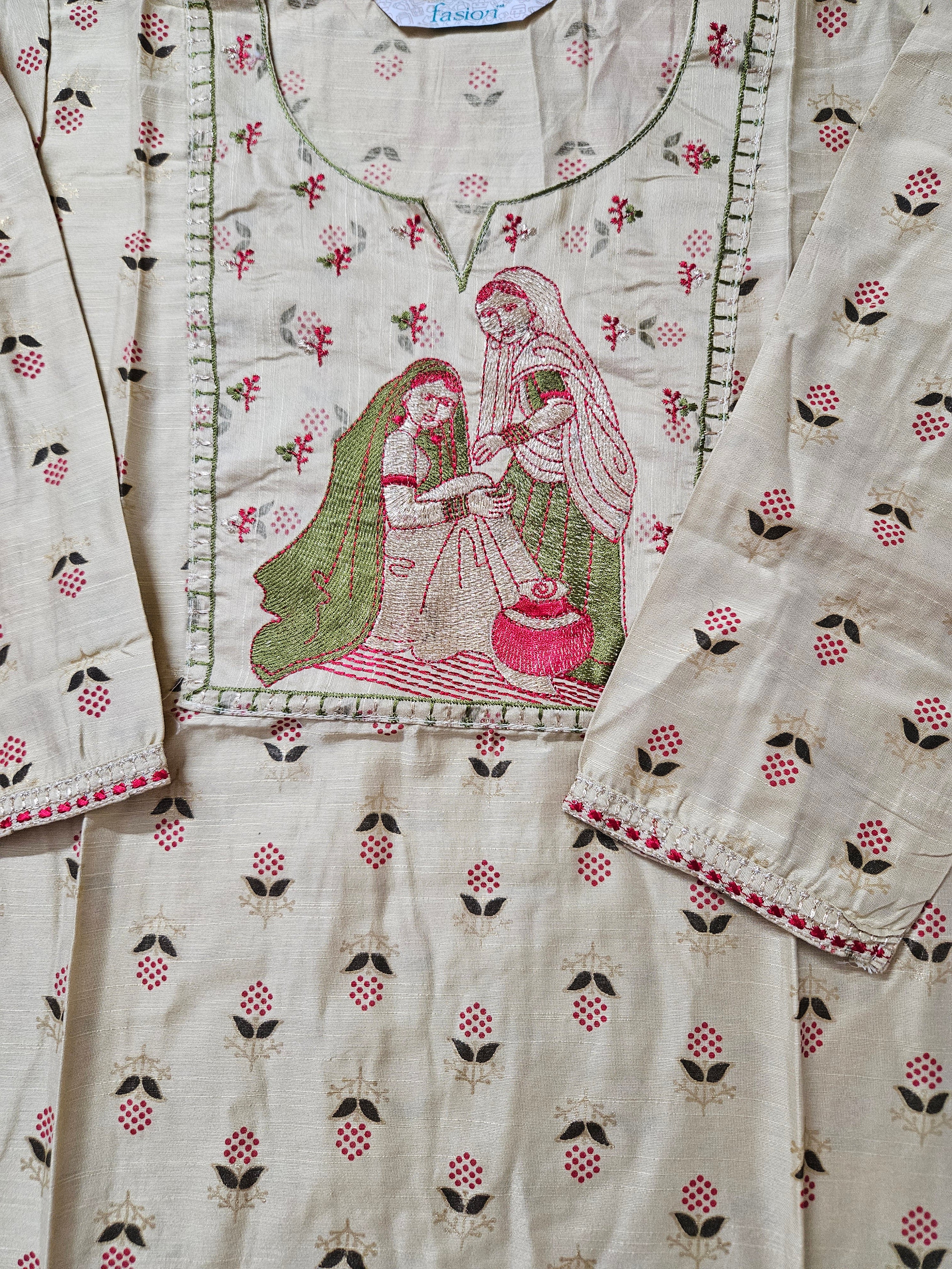 Handcrafted Beige Cotton Kurti with Traditional Embroidery