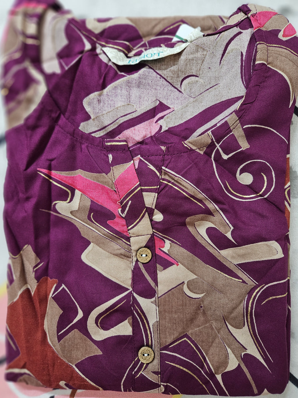 Abstract Print Purple Rayon Kurta – Casual Ethnic Wear