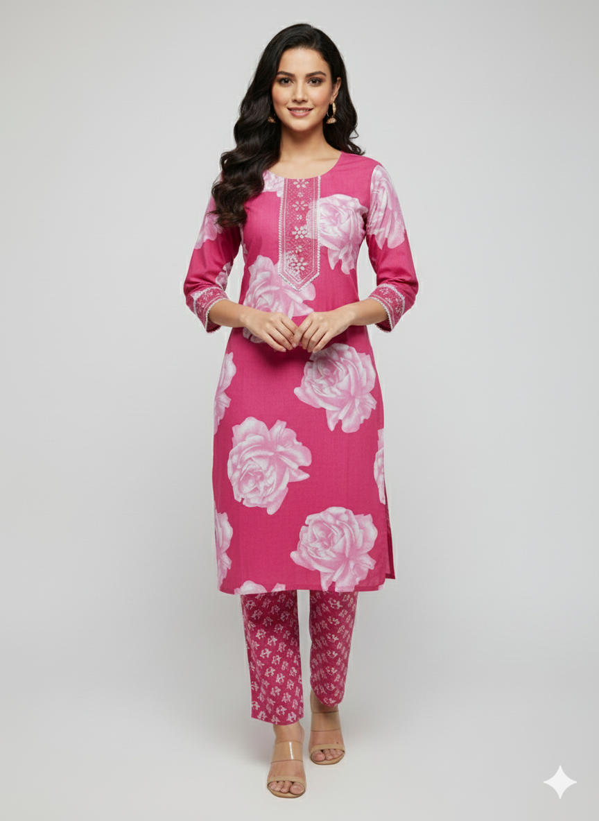 Pink Floral Kurta Set