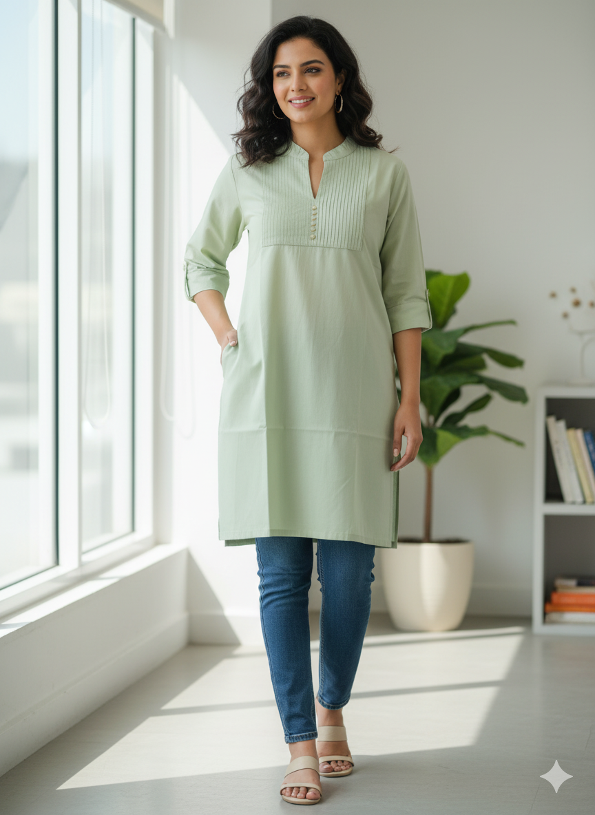 Chic Pleated soft Cotton Kurta-tunic