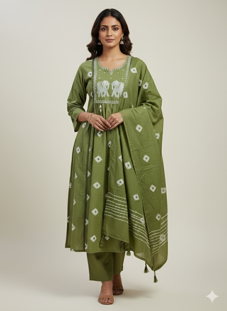 Olive green A-line pant dupatta set