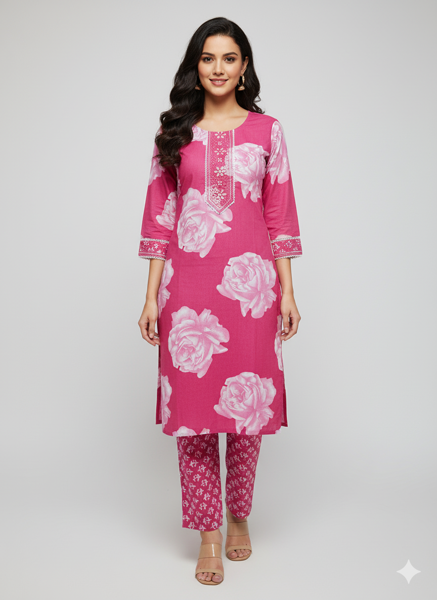 Pink Floral Kurta Set