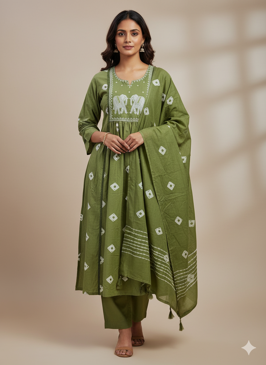 Olive green A-line pant dupatta set
