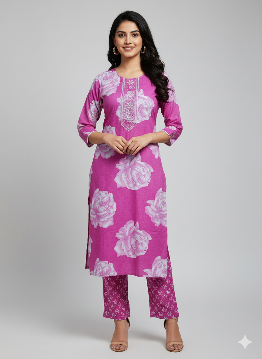 Pink Floral Kurta Set