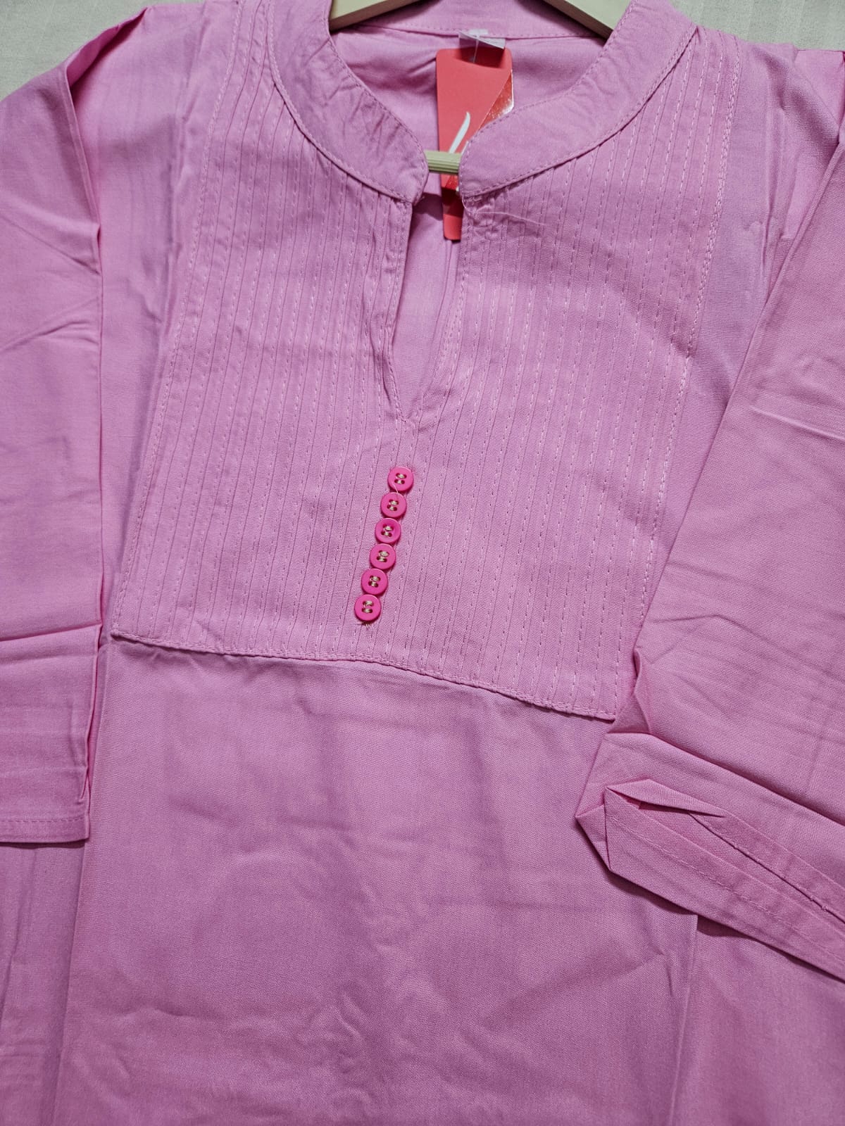 Soft Pink Cotton Pleated Kurta with Side Slits