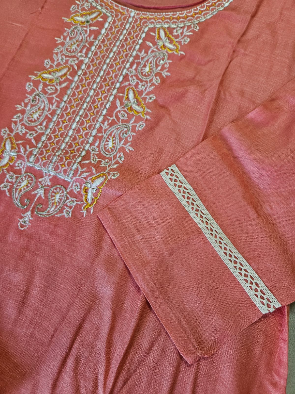 Peach Embroidered Kurta Set/Cord set