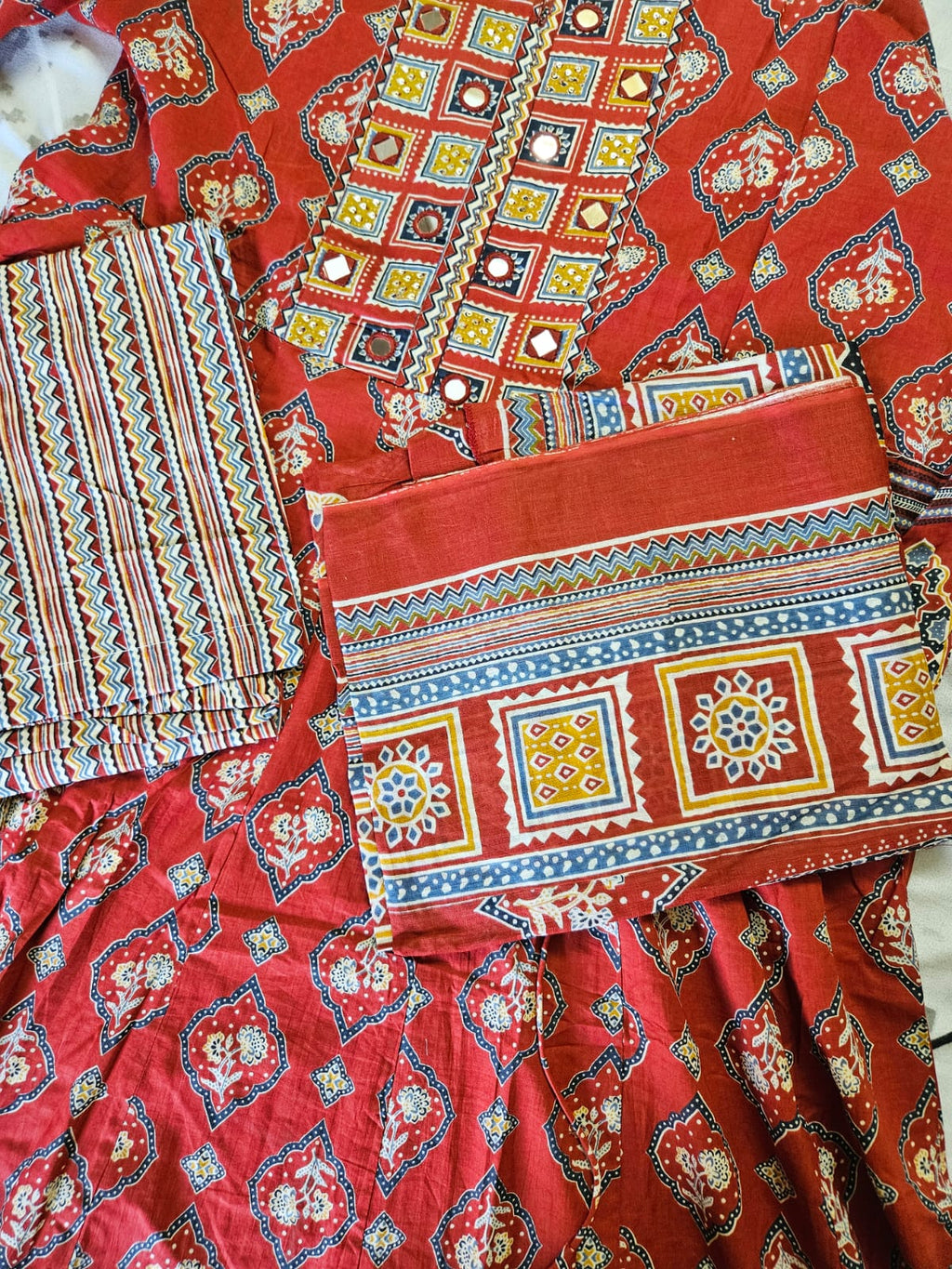 Red & Blue Bandhani frock Set