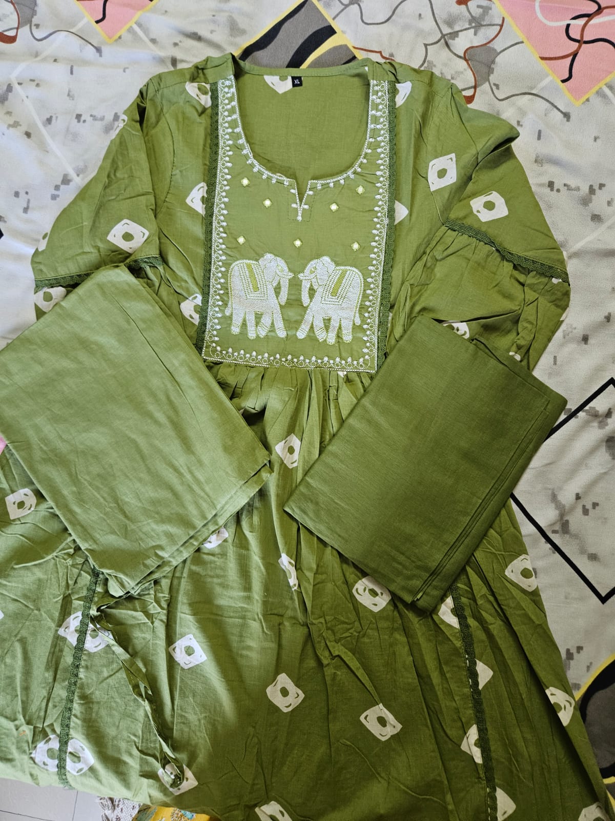 Olive green A-line pant dupatta set