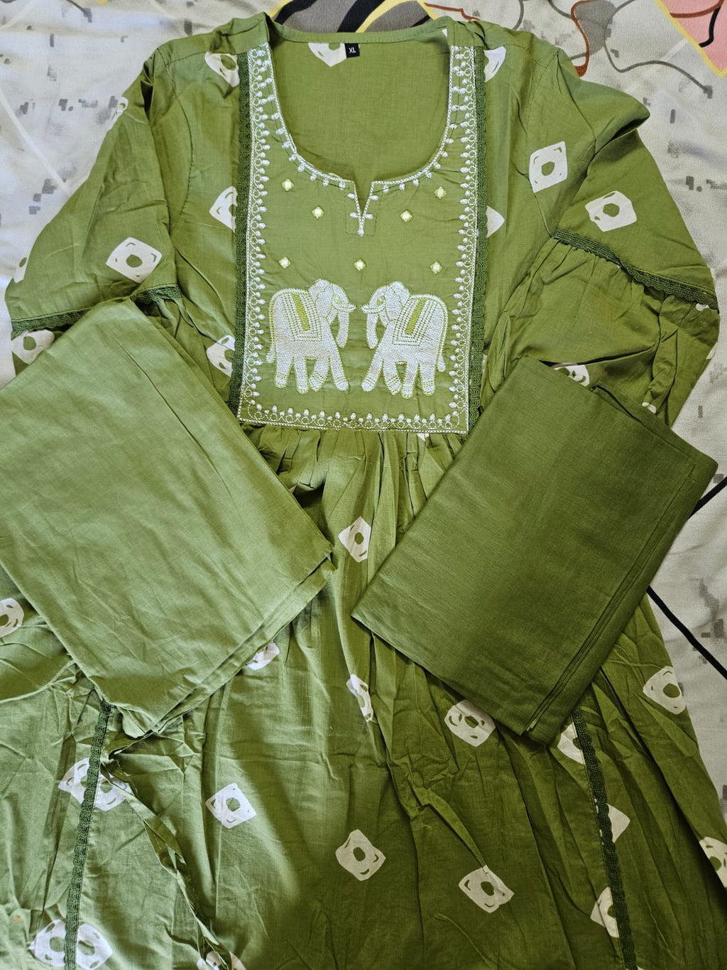 Olive green A-line pant dupatta set