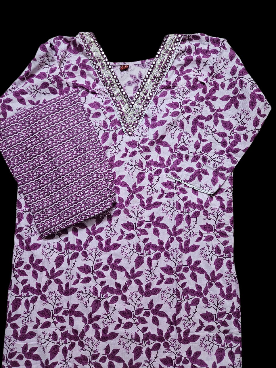 Purple & White Floral Kurta Set