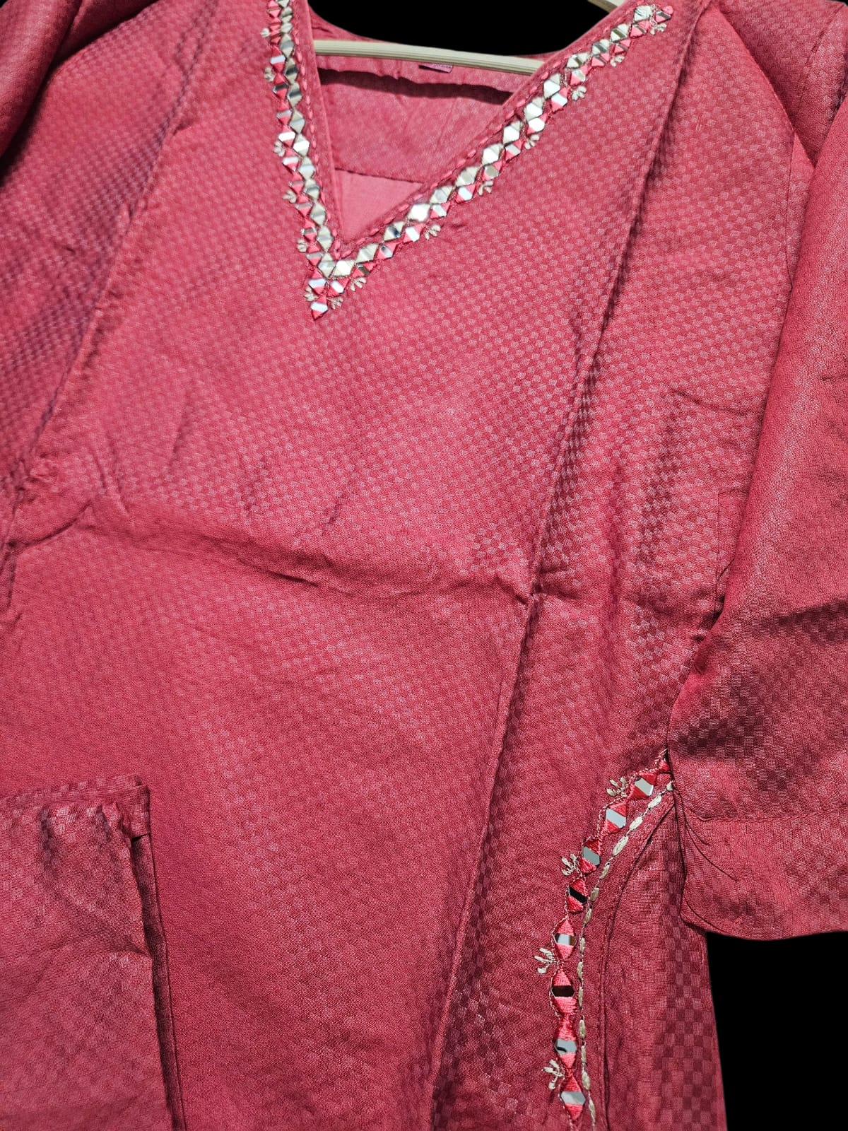 Maroon Jacquard Kurta Set